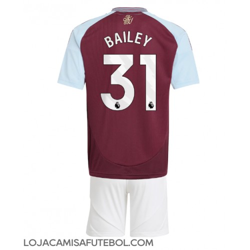 Camisa de Futebol Aston Villa Leon Bailey #31 Equipamento Principal Infantil 2024-25 Manga Curta (+ Calças curtas)